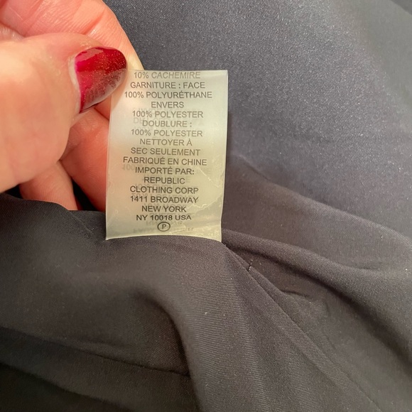 Elie Tahari Faux Leather-Trimmed Cashmere Wool Blend Wrap Coat Navy XL Womens - Picture 15 of 15